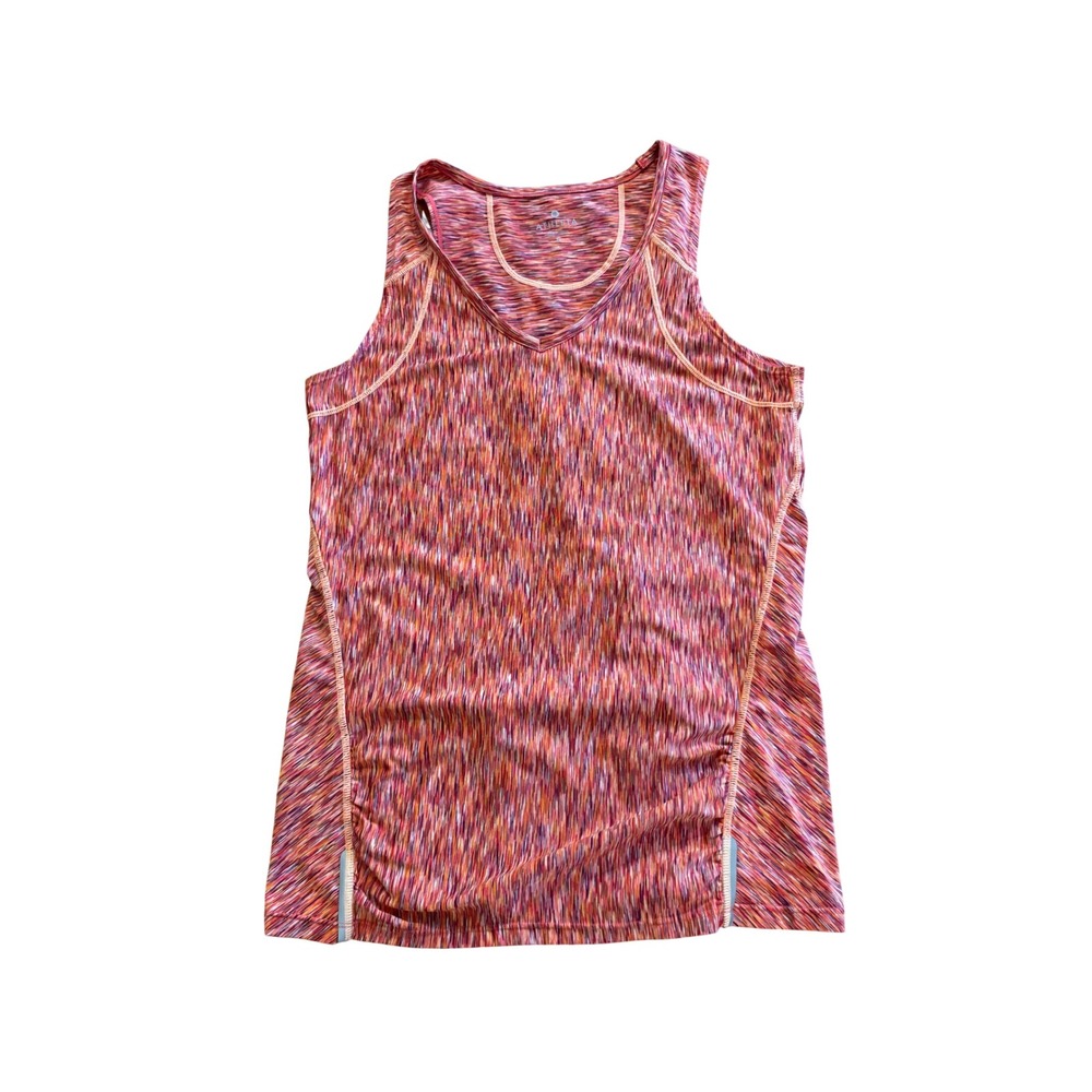 Athleta Space Dye V-Neck Tank Top Orange Pink Ruched Zip Pocket Small Athleisure